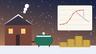 Illustration of a suburban house with a snow-dusted roof, a green heating oil tank with a fuel gauge, stacked coins and a line chart where a solid line sits above a dashed line. Illustration: TradeFlock USA