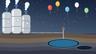 Illustration of three silver cryogenic helium dewars on a dock beside a cutaway of underground rock layers with a glowing storage cavern and a wellhead pipe, with a few balloons drifting overhead. Illustration: TradeFlock USA