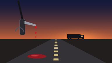 Illustration of a fuel nozzle dripping red diesel onto a highway at dusk, with a plain tractor-trailer silhouette on the horizon. Illustration: TradeFlock USA